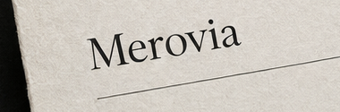 The Merovia name printed on restrained textured stationery